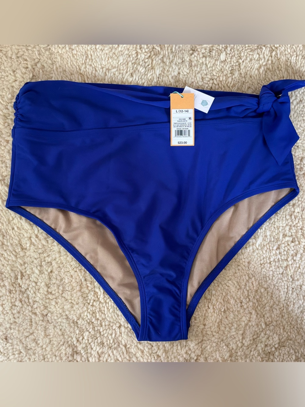 NWT Kona Sol Royal Cobalt Blue Bikini Tankini Foldover Bottom Sz L Hygine Strip